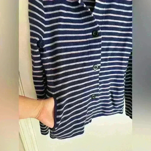 Button up knit striped blue collared cardigan by Coldwater Creek size small or 8 - Picture 6 of 16